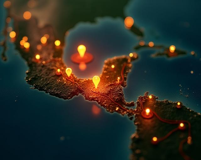 Captura de pantalla de un mapa digital interactivo con puntos que marcan fincas de café en Chiapas.