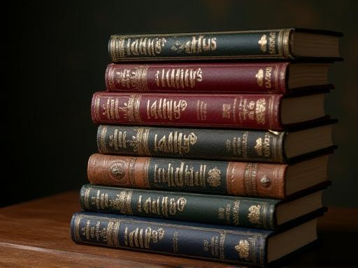 Pila de atlas históricos elegantemente encuadernados.